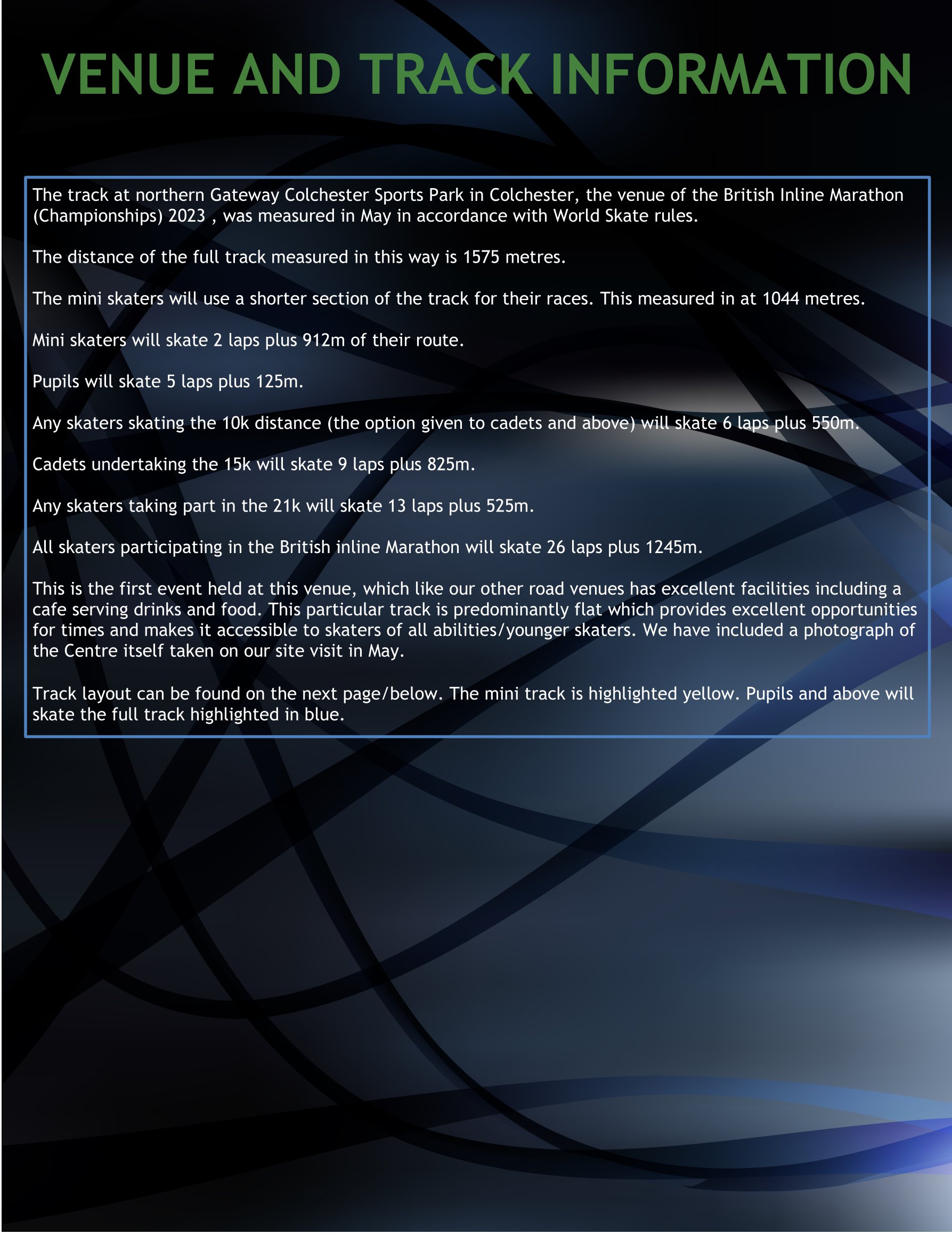 BRITISH INLINE MARATHON CHAMPIONSHIPS 2023 VENUE AND TRACK INFORMATION