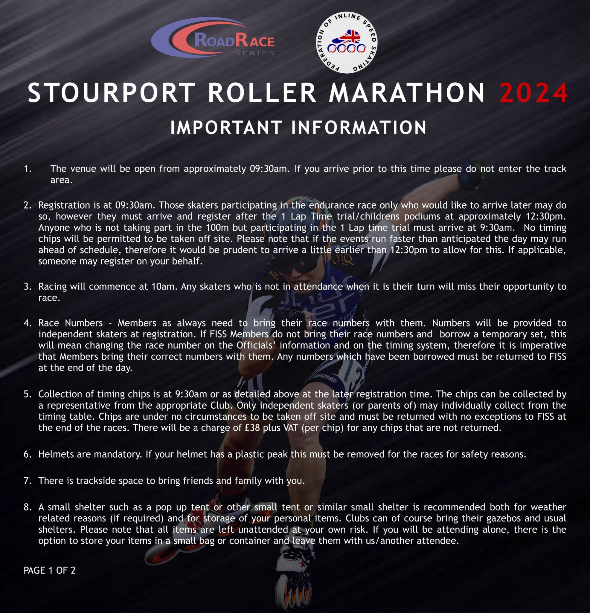 STOURPORT ROLLER MARATHON 2024 IMPORTANT INFORMATION Federation of
